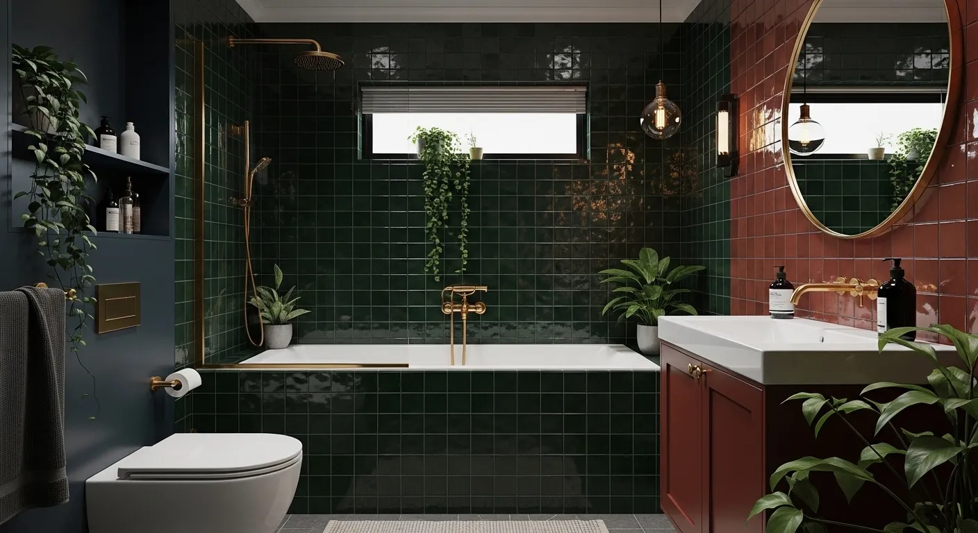 Moody Dark Tile Bathroom