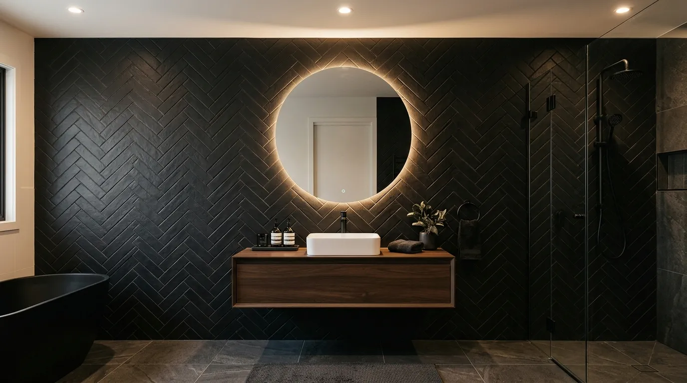 Black Herringbone Tiles