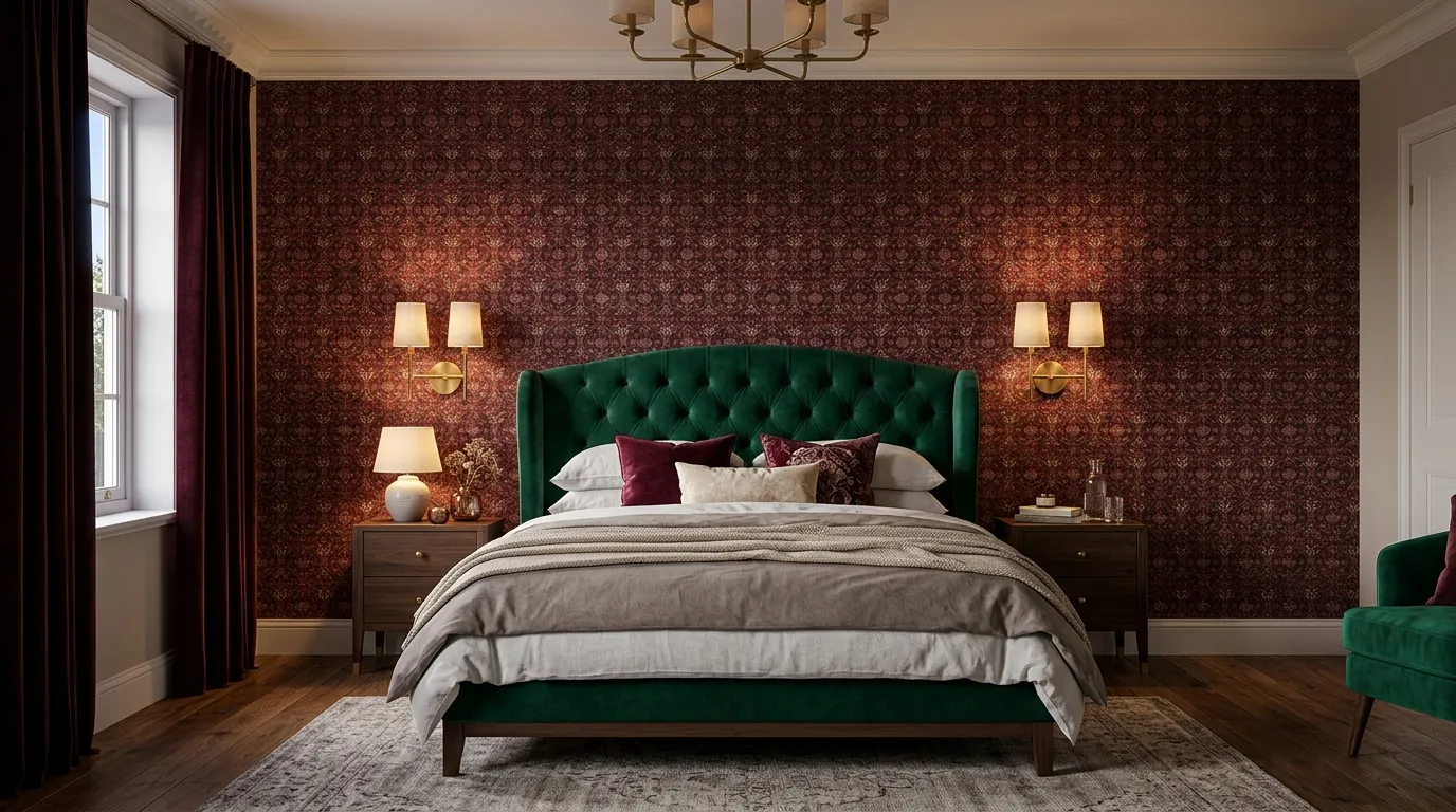 Burgundy Patterned Wallpaper