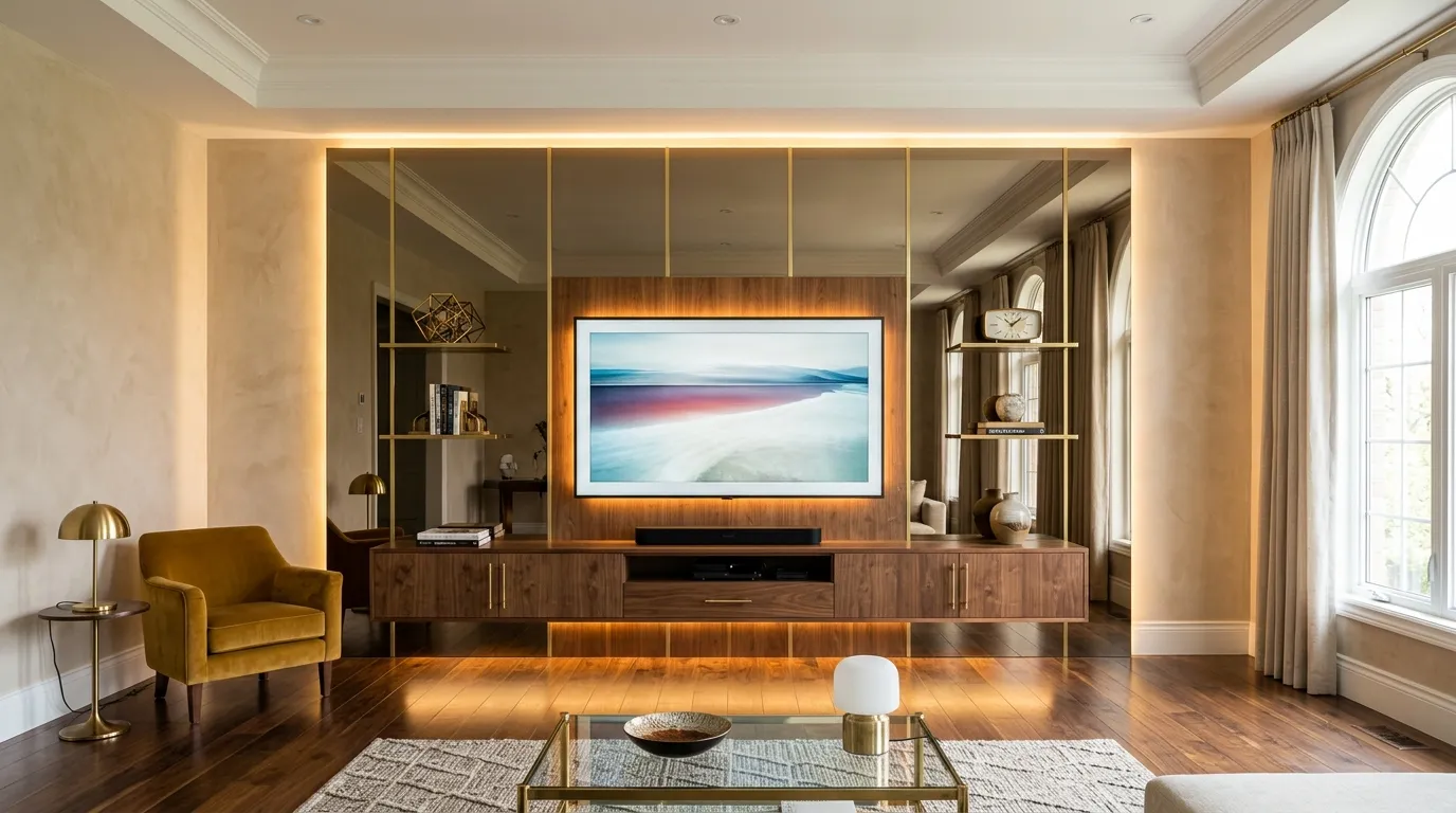 Mirrored Entertainment Wall