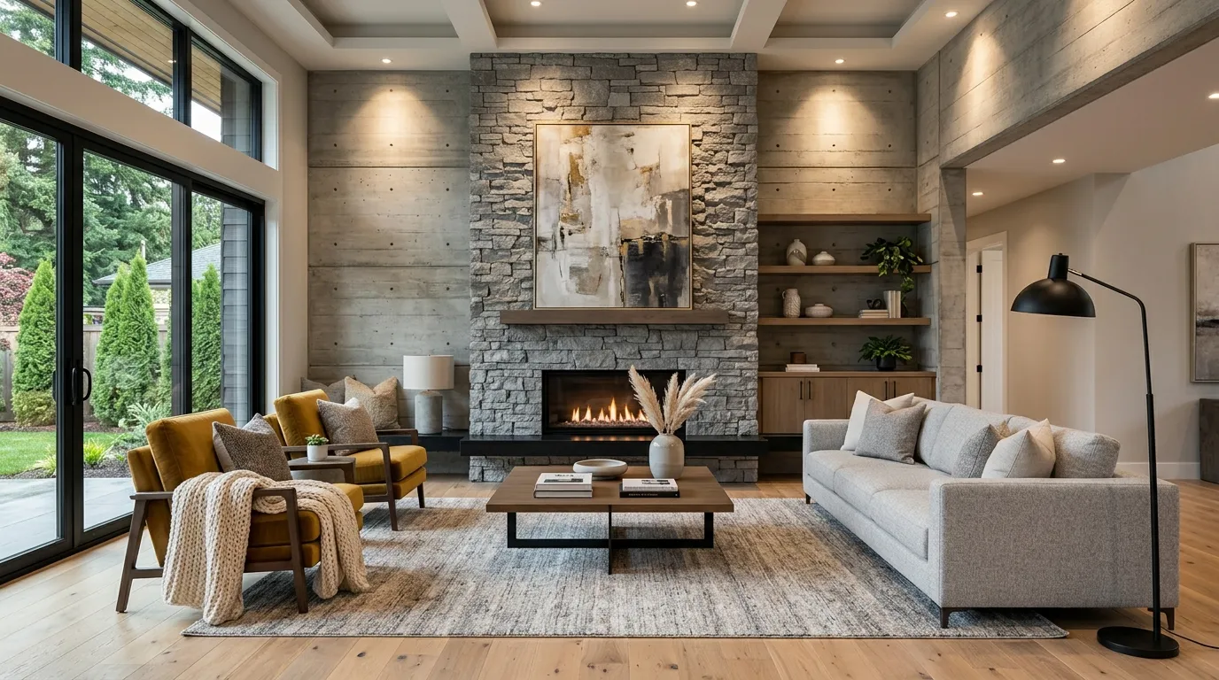 Grey Stone Fireplace