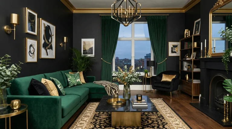 black green and gold living room ideas