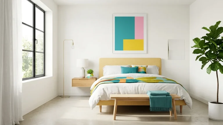 colorful minimalist bedroom