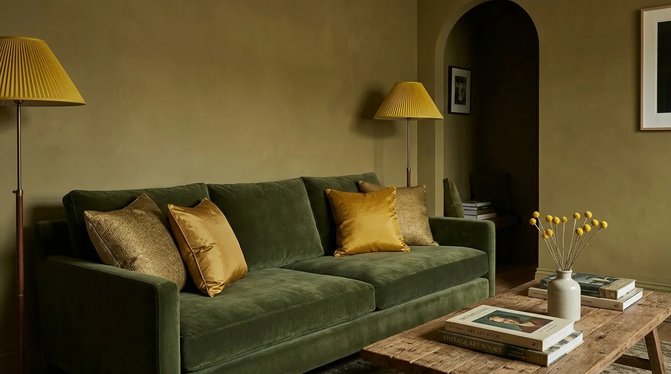green and yellow living room design