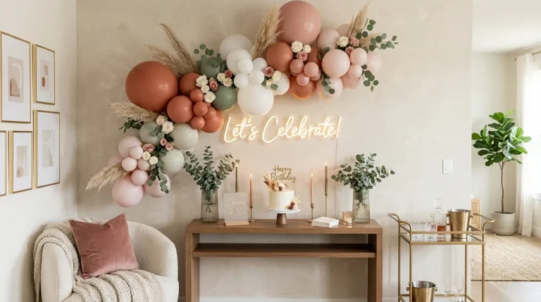 living room birthday party decor wall