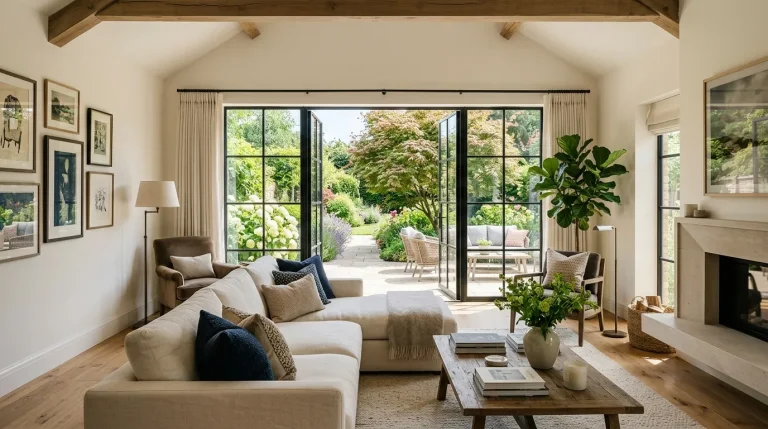 living room with doors to garden