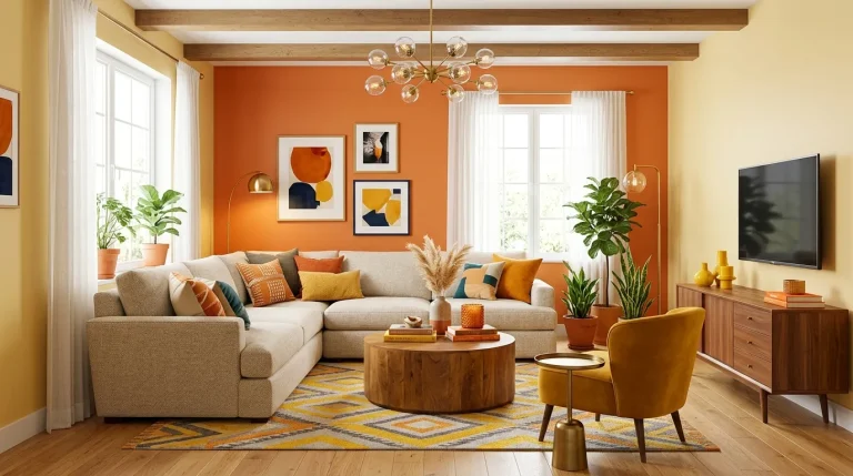 orange and yellow living room design