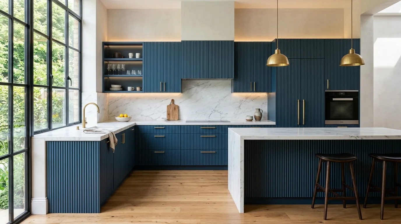 Blue Fluted Cabinetry