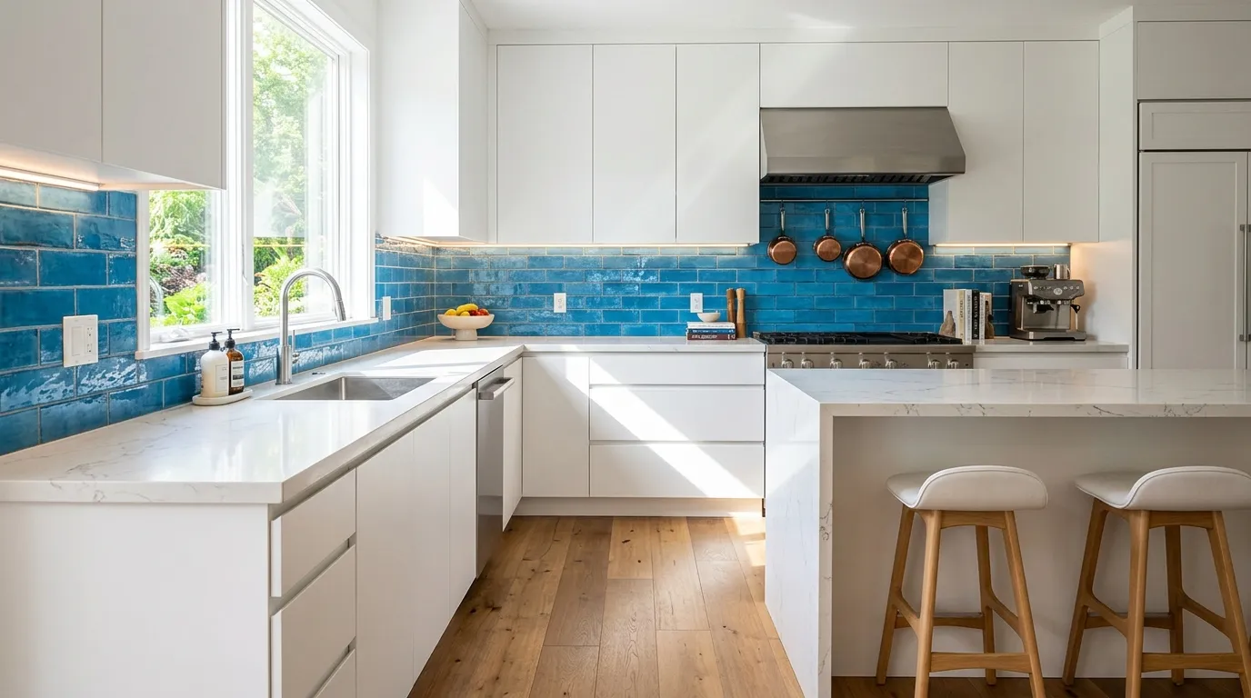 Glossy Azure Backsplash