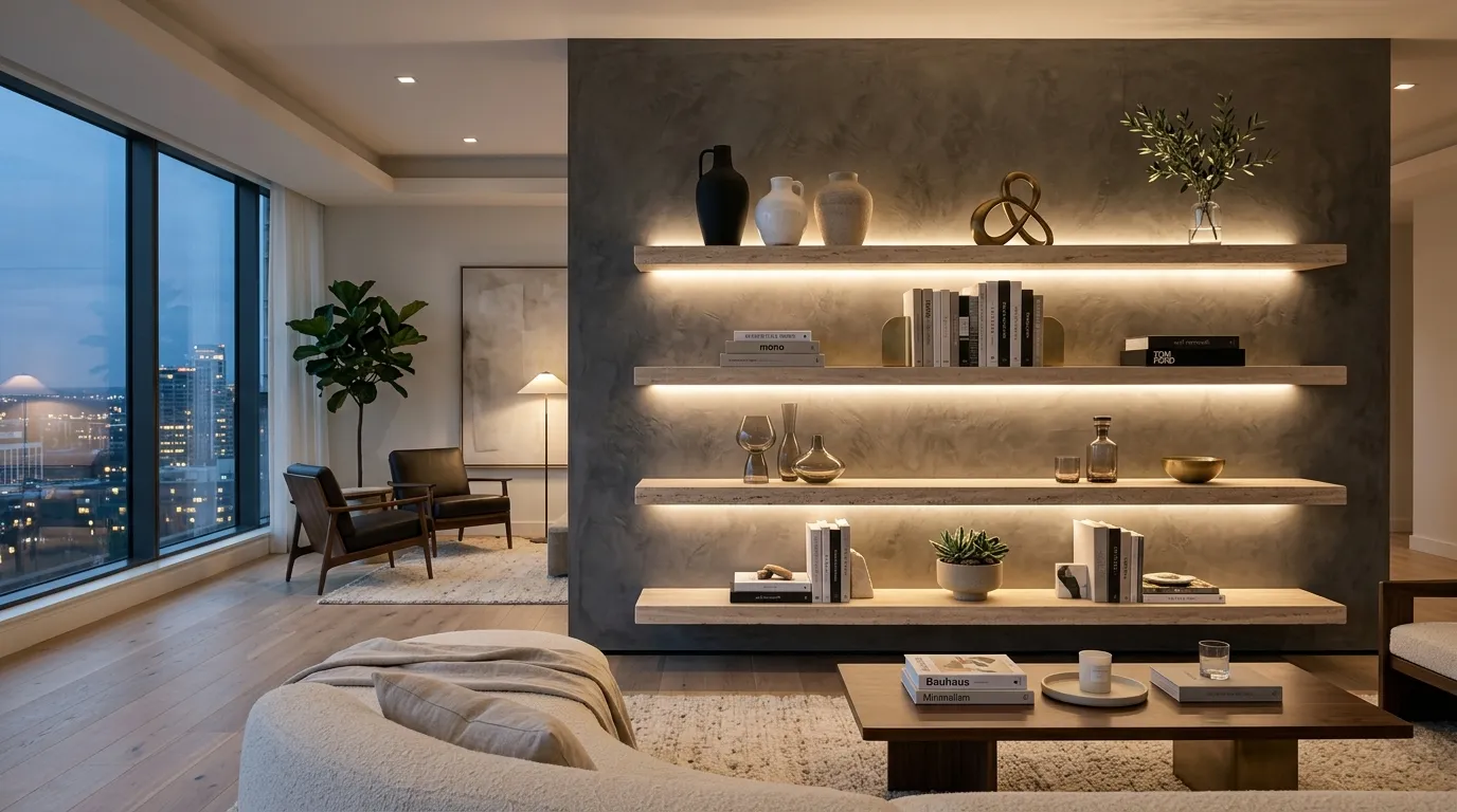Backlit Stone Shelving