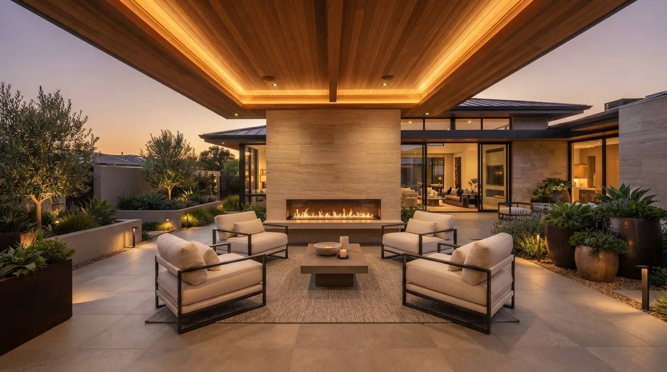 Contemporary Courtyard Fireplace