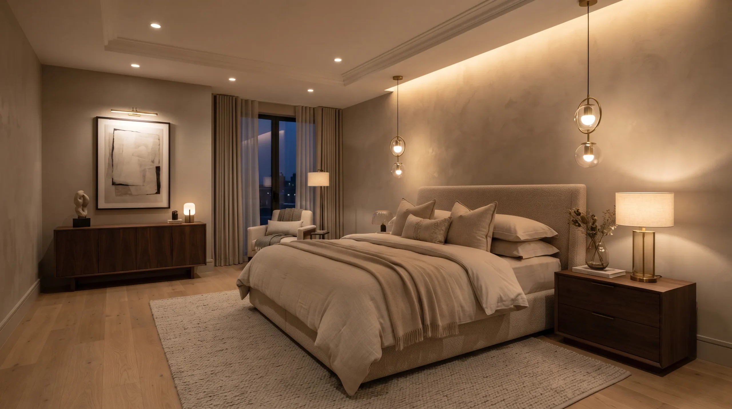 architectural digest bedroom Layered Ambient Lighting
