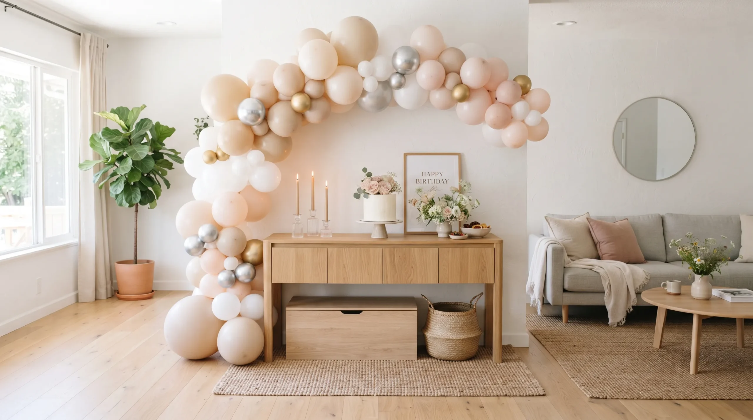 birthday decor simple party ideas Neutral Balloon Arch