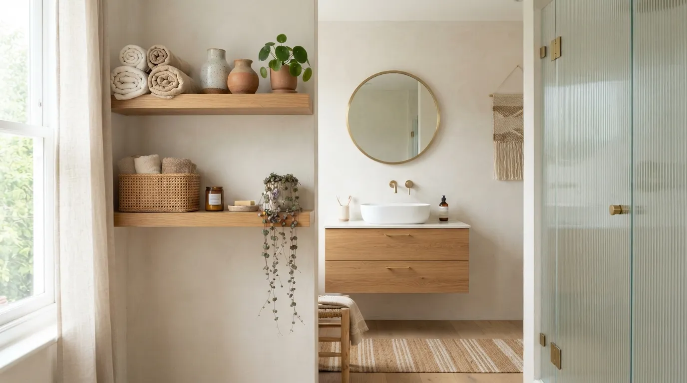 boho bathroom remodel ideas Open Shelf Styling