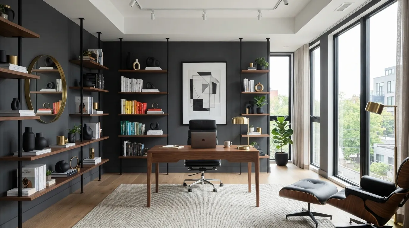dark-academia-office-black-metal-shelving