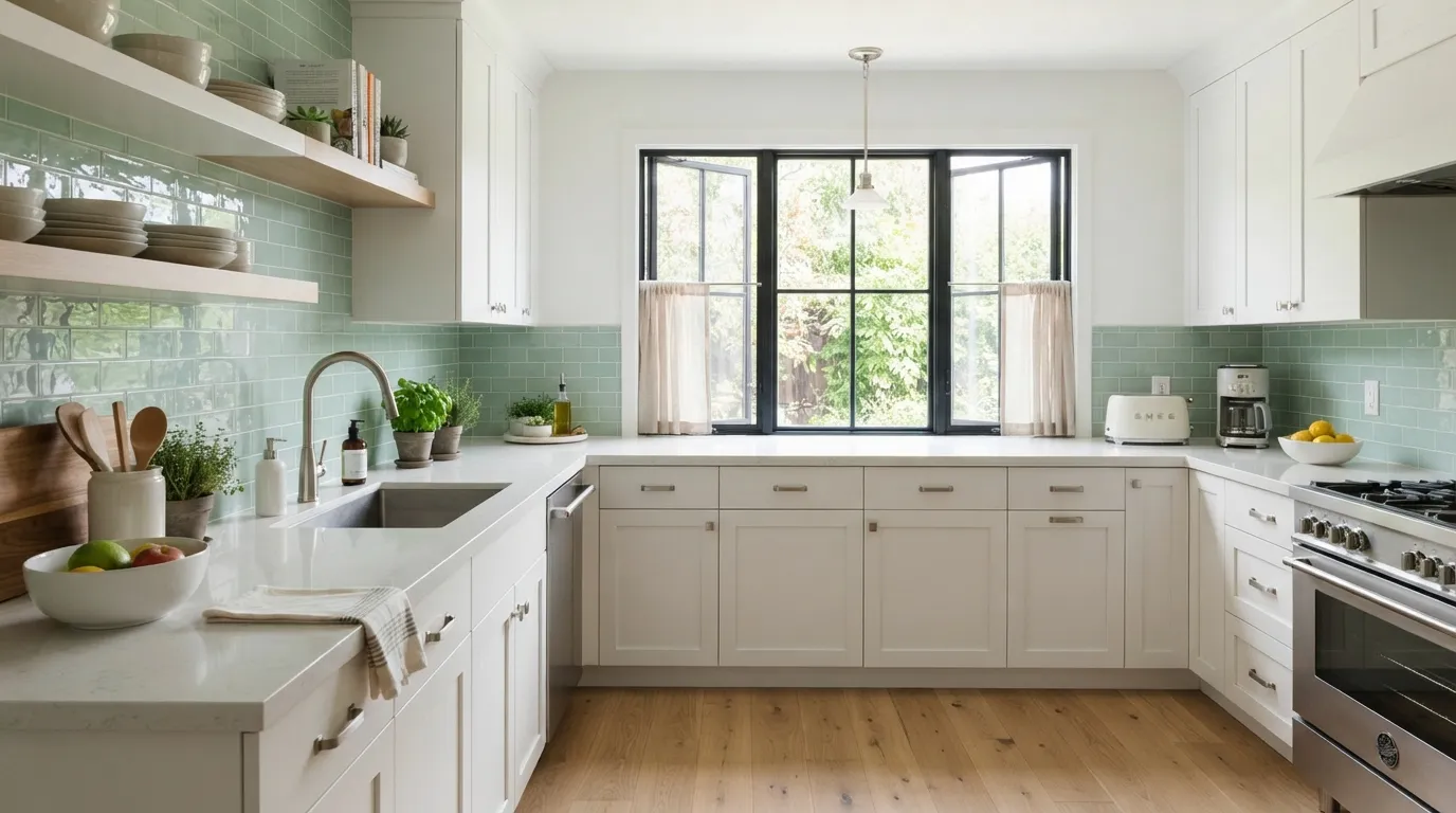 green kitchen design ideas Mint Backsplash
