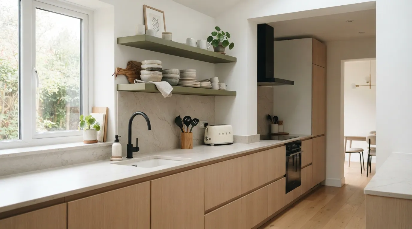 green kitchen design ideas Olive Open Shelves