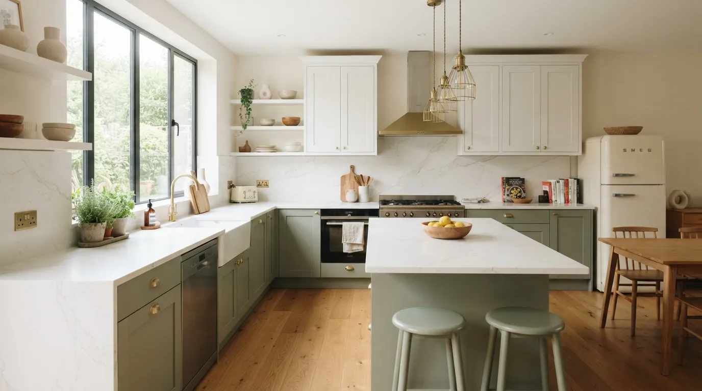 green kitchen design ideas Two-Tone Cabinets