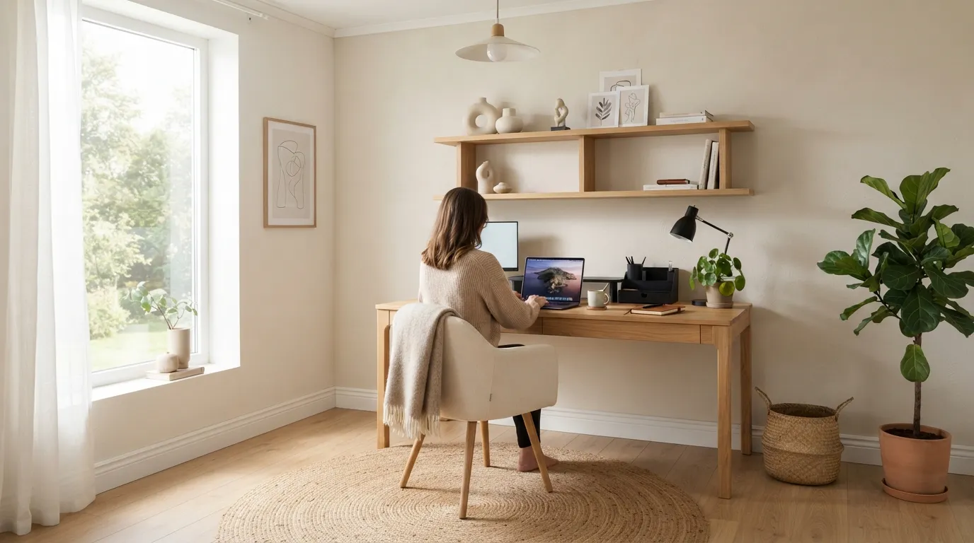 home office setup trends Warm Wood Accents