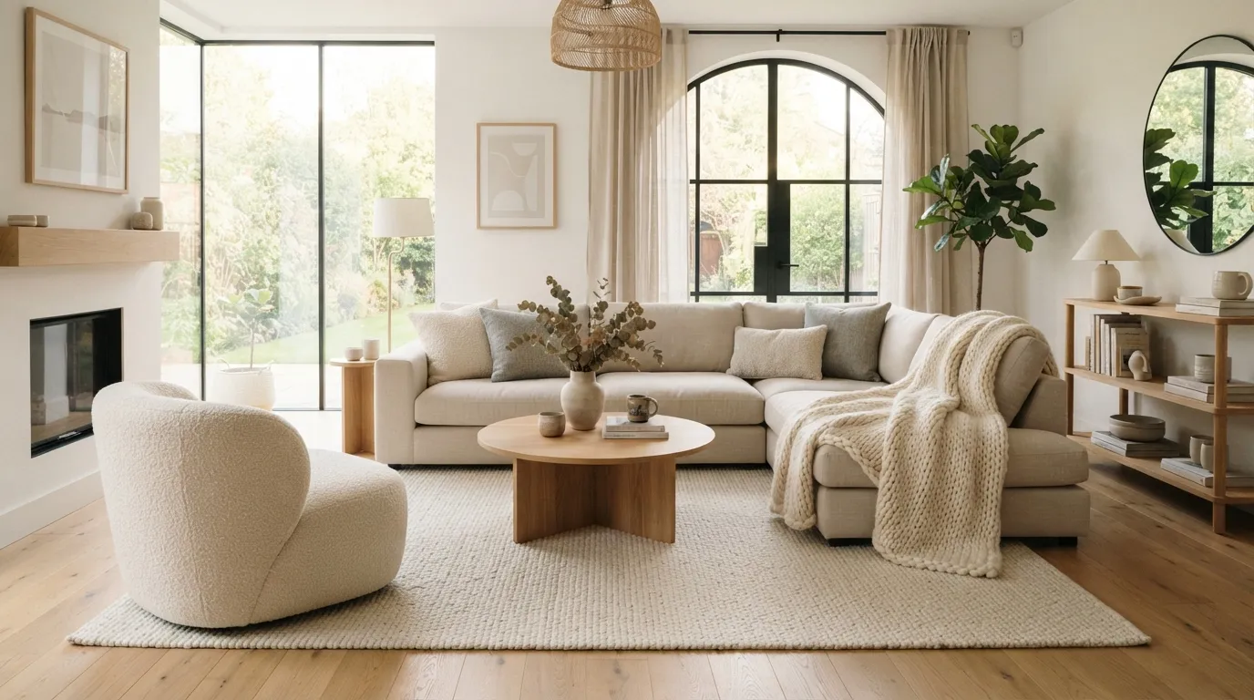 living room clean style ideas Textured Neutral Fabrics