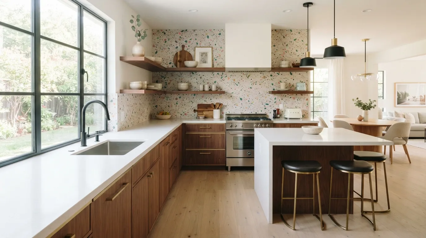 mid century modern kitchen design ideas Terrazzo Backsplash