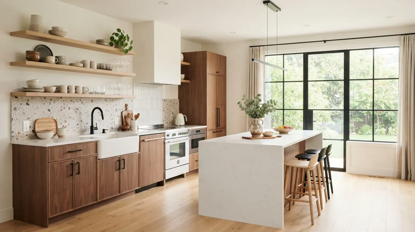 mid century modern kitchen design ideas Walnut Cabinetry