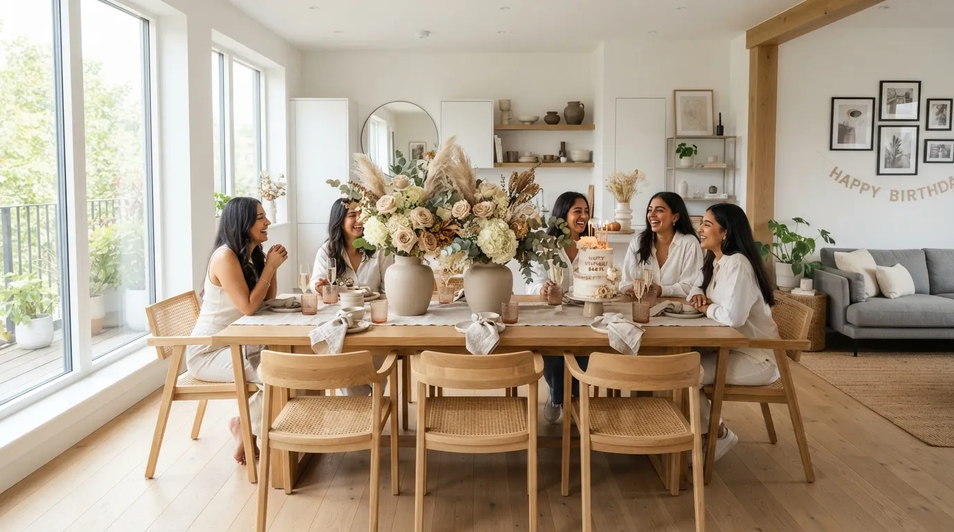 minimalist decor for birthday elegant setup Beige Floral Accents