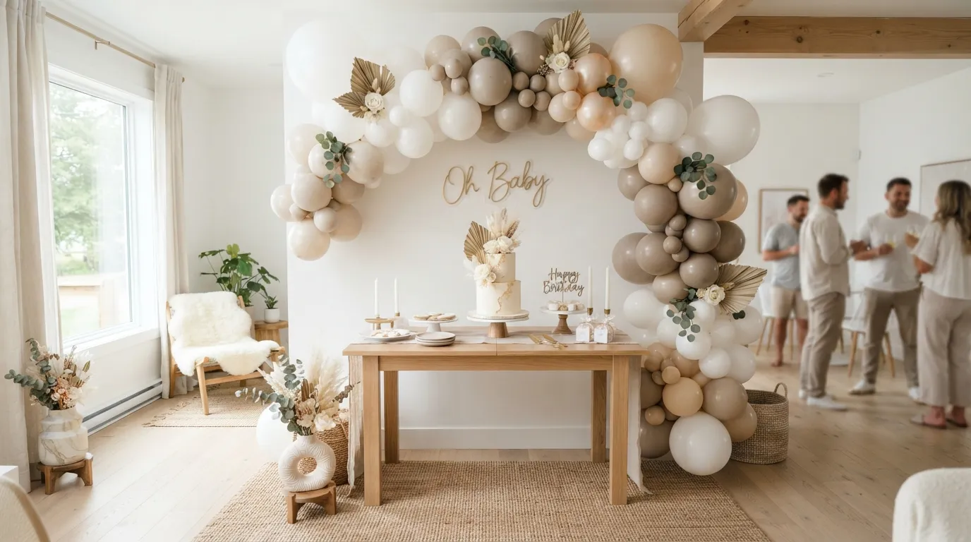 minimalist decor for birthday elegant setup Neutral Balloon Arch