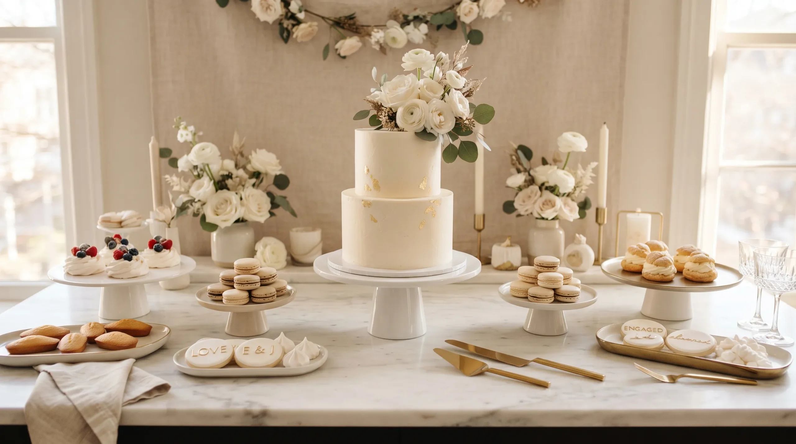 minimalist decor for engagement Monochrome Dessert Table