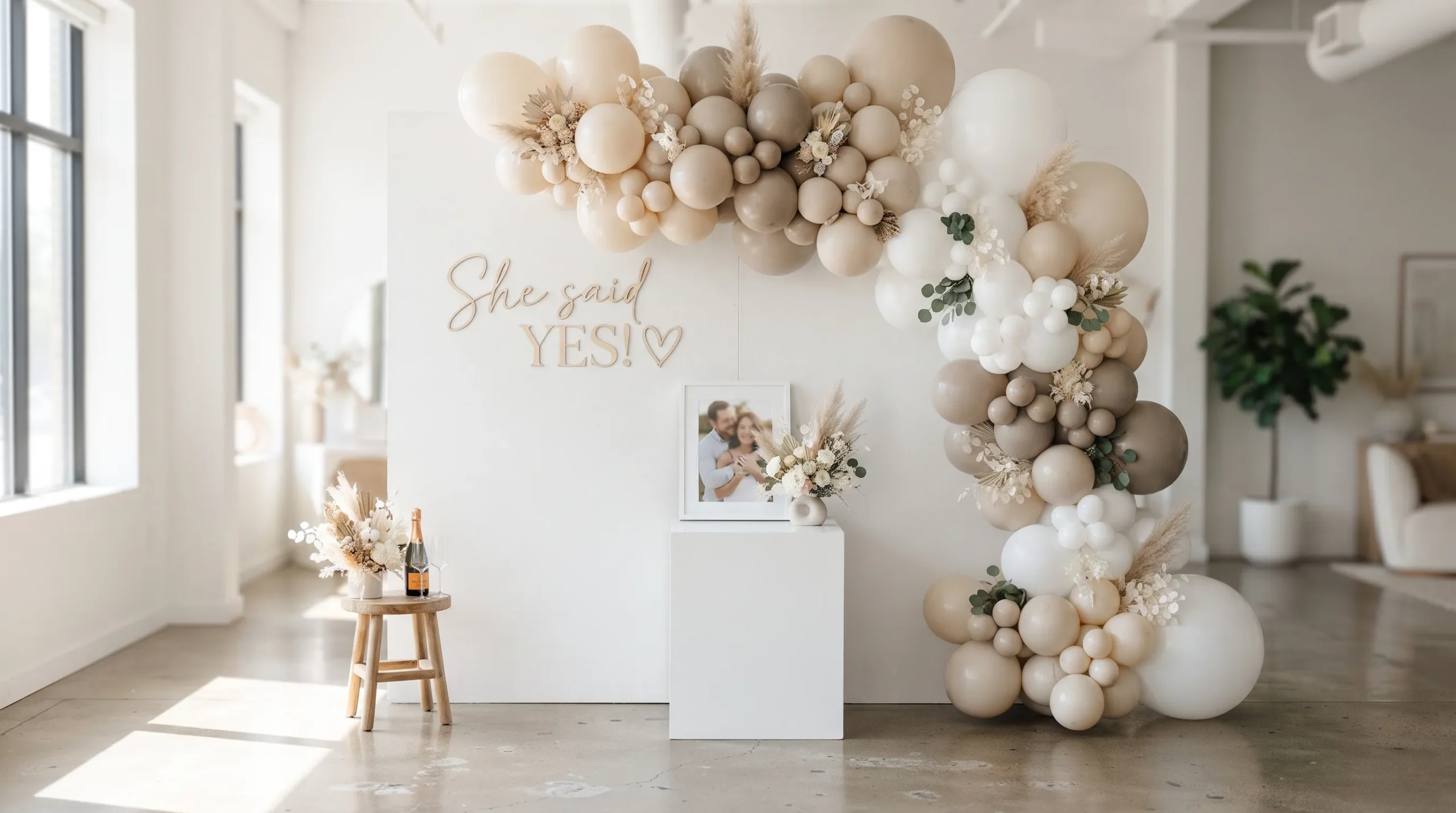 minimalist decor for engagement Neutral Balloon Cluster