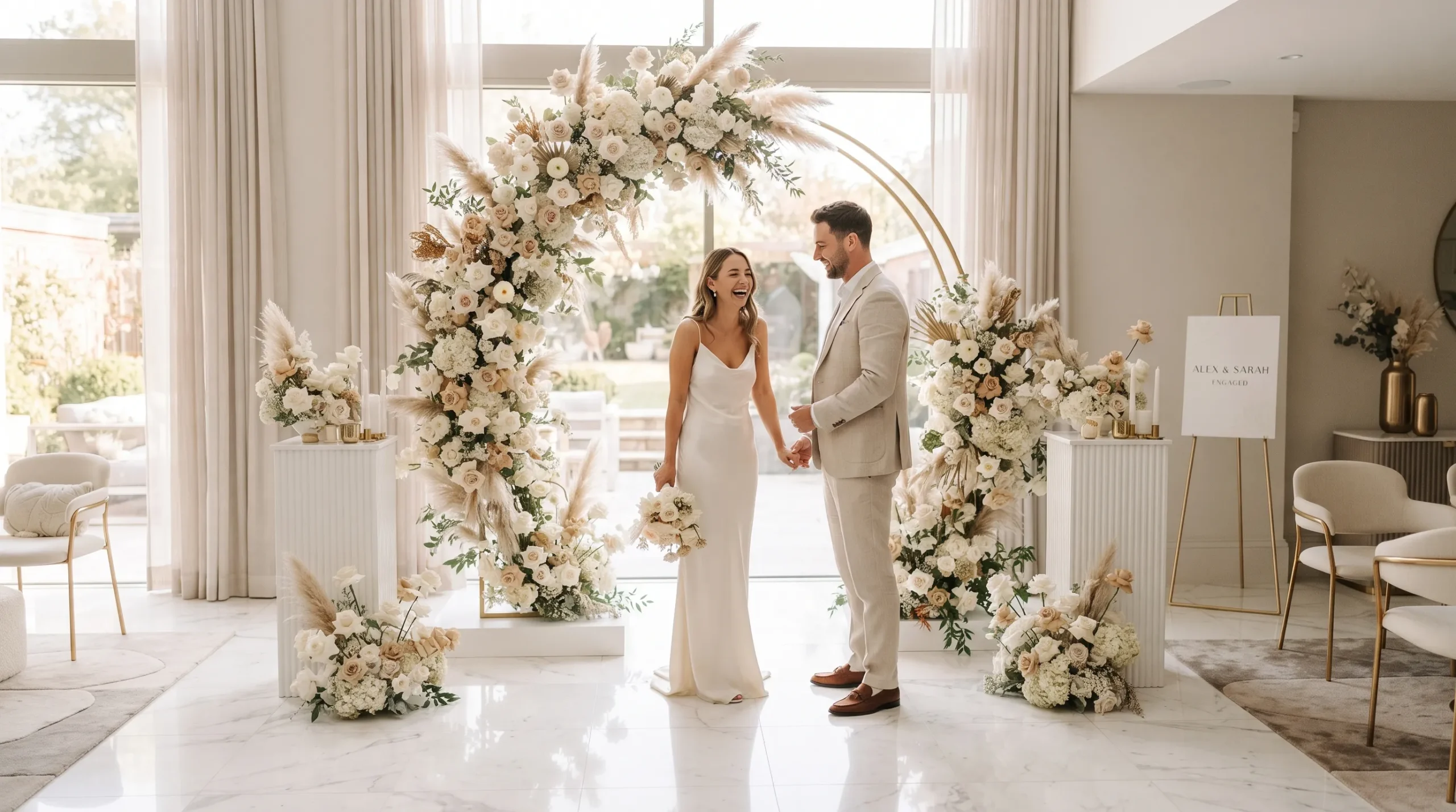 minimalist decor for engagement Neutral Floral Arch