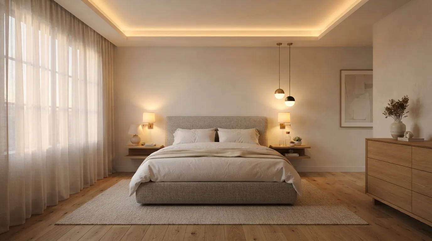 minimalist decoration bedroom Soft Ambient Lighting