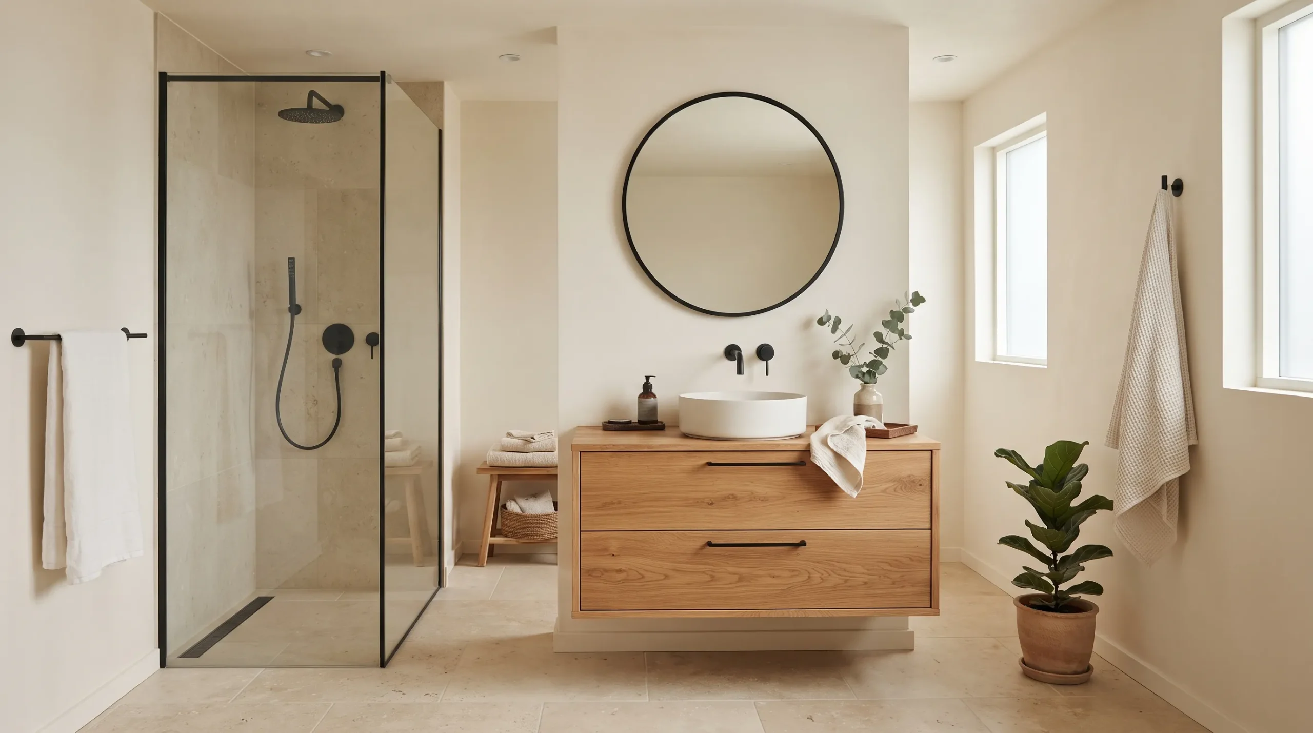 minimalist spa room decor Matte Black Fixtures