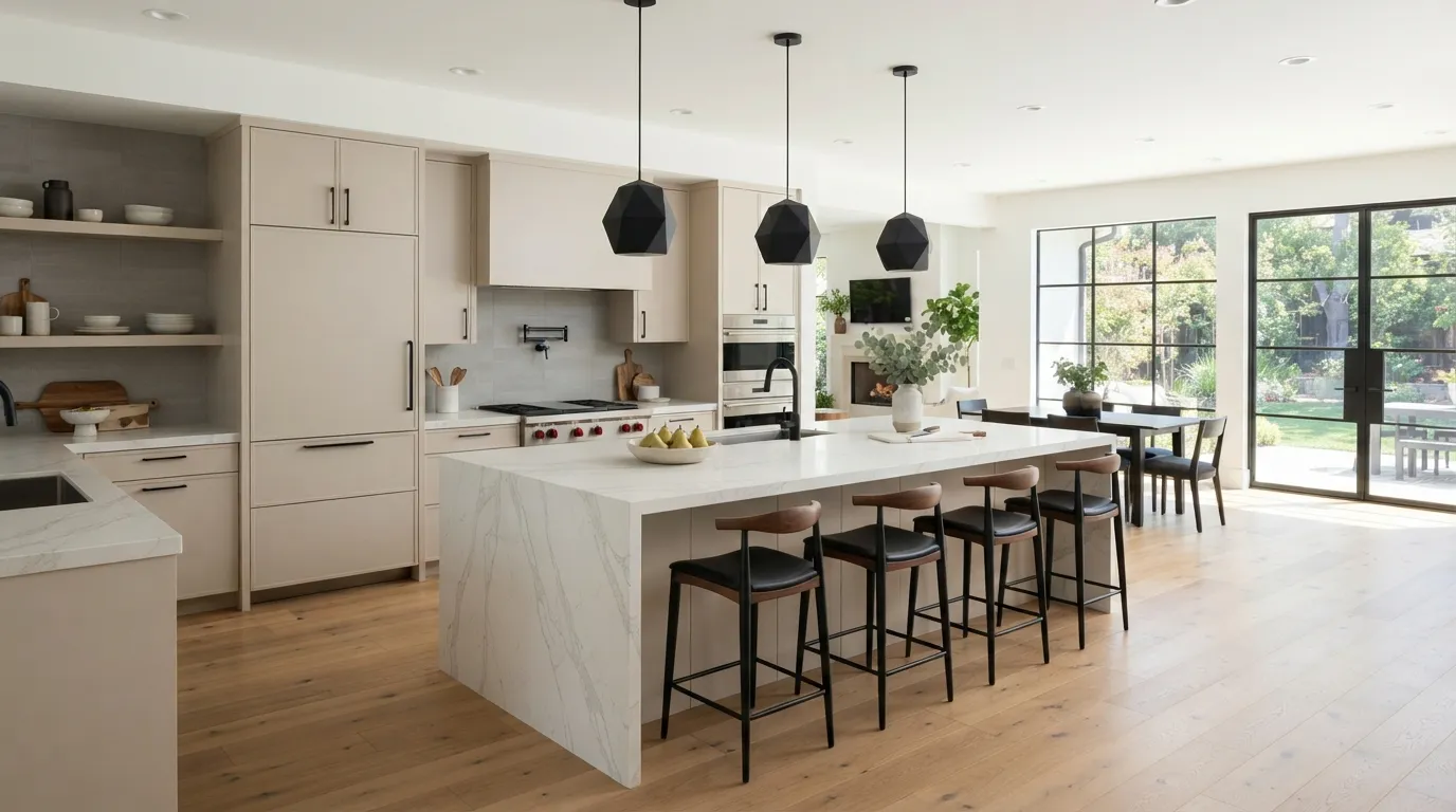 Modern Kitchen Trends Waterfall Quartz Island