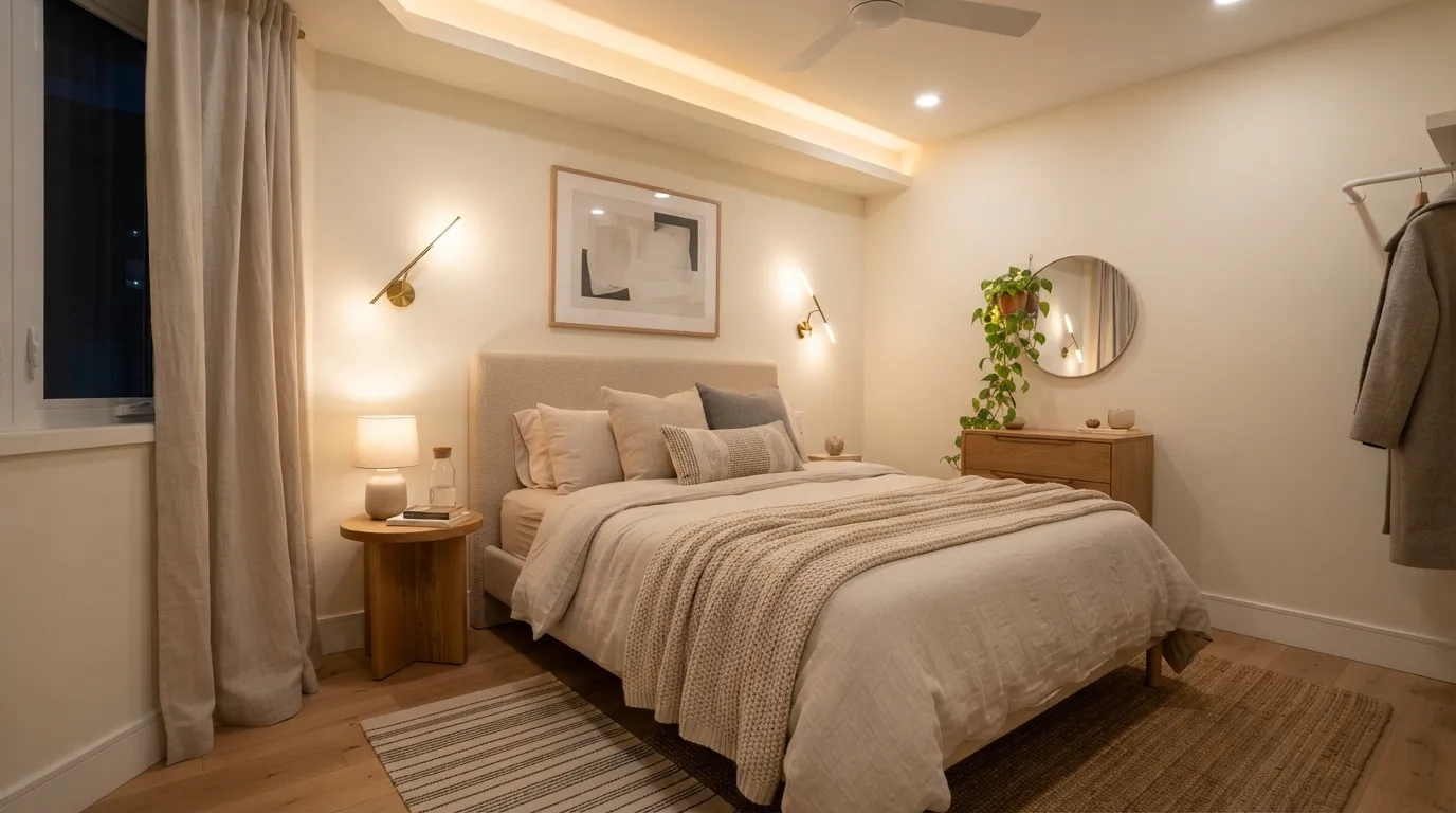 small bedroom idea Layered Ambient Lighting