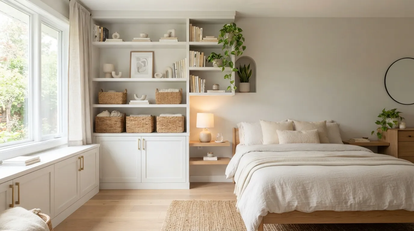 small bedroom idea Vertical Storage Wall