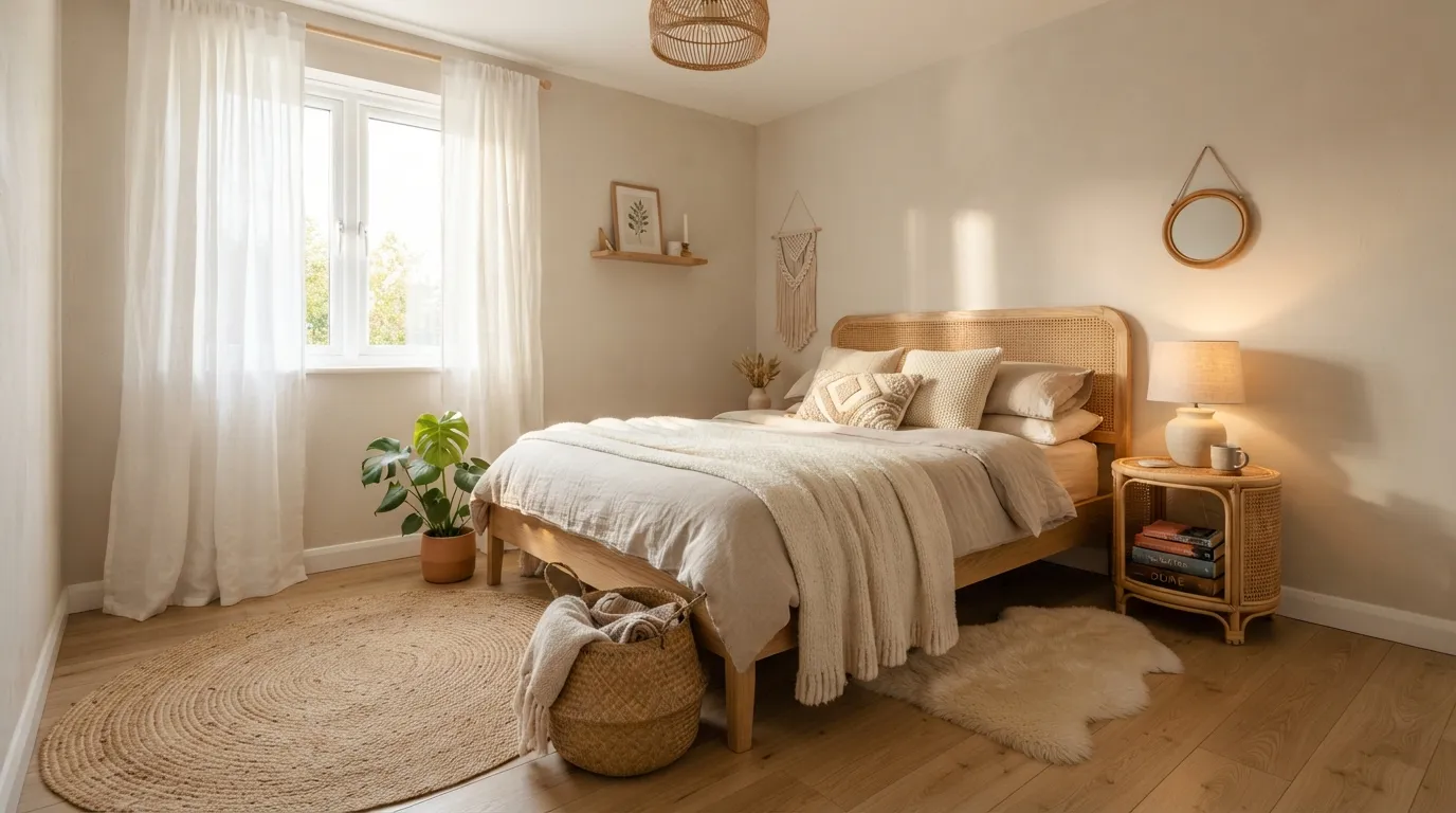 small boho bedroom makeover Rattan Bedside Table