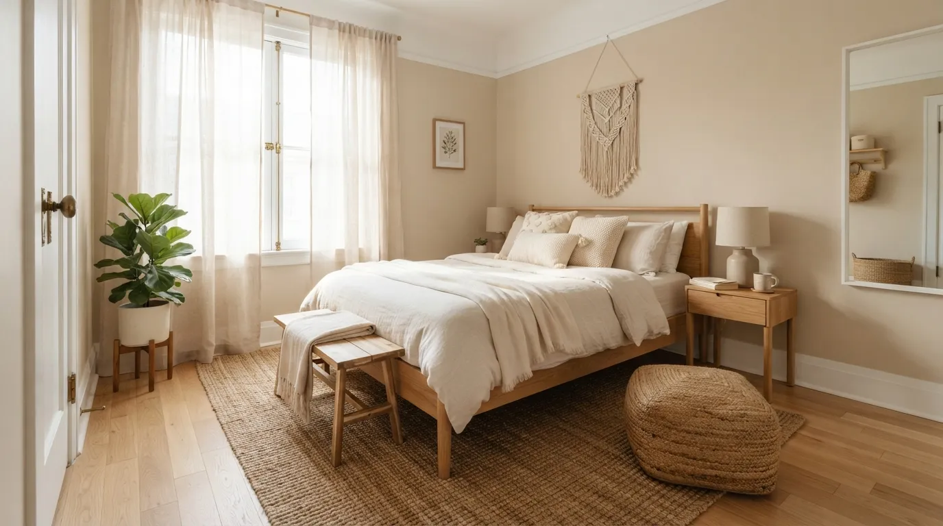 small boho bedroom makeover Woven Area Rug