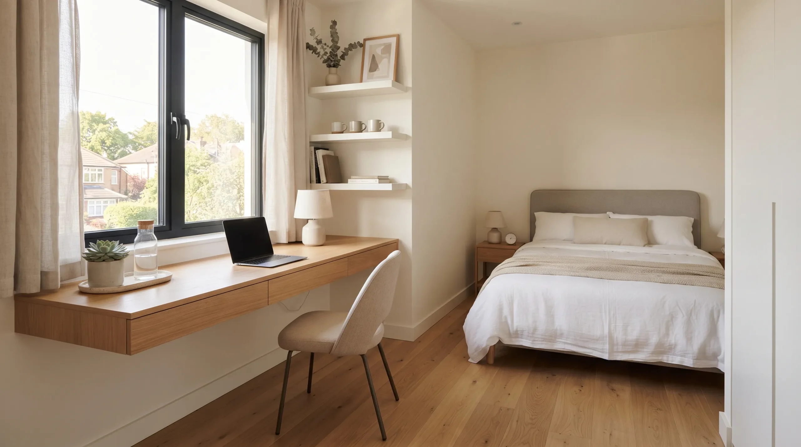 small modern bedroom ideas Floating Desk Corner