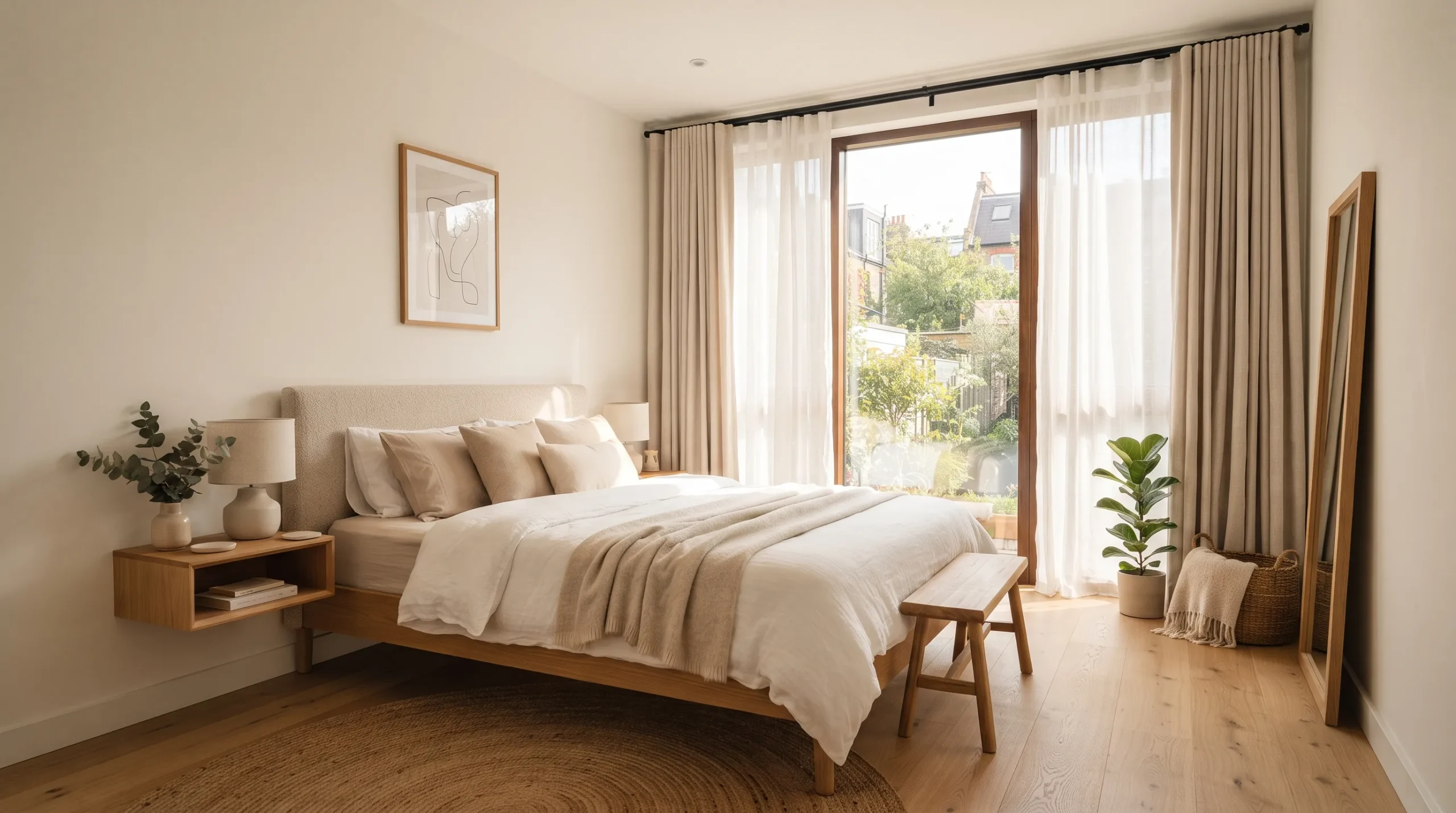 small modern bedroom ideas Full-Height Curtains