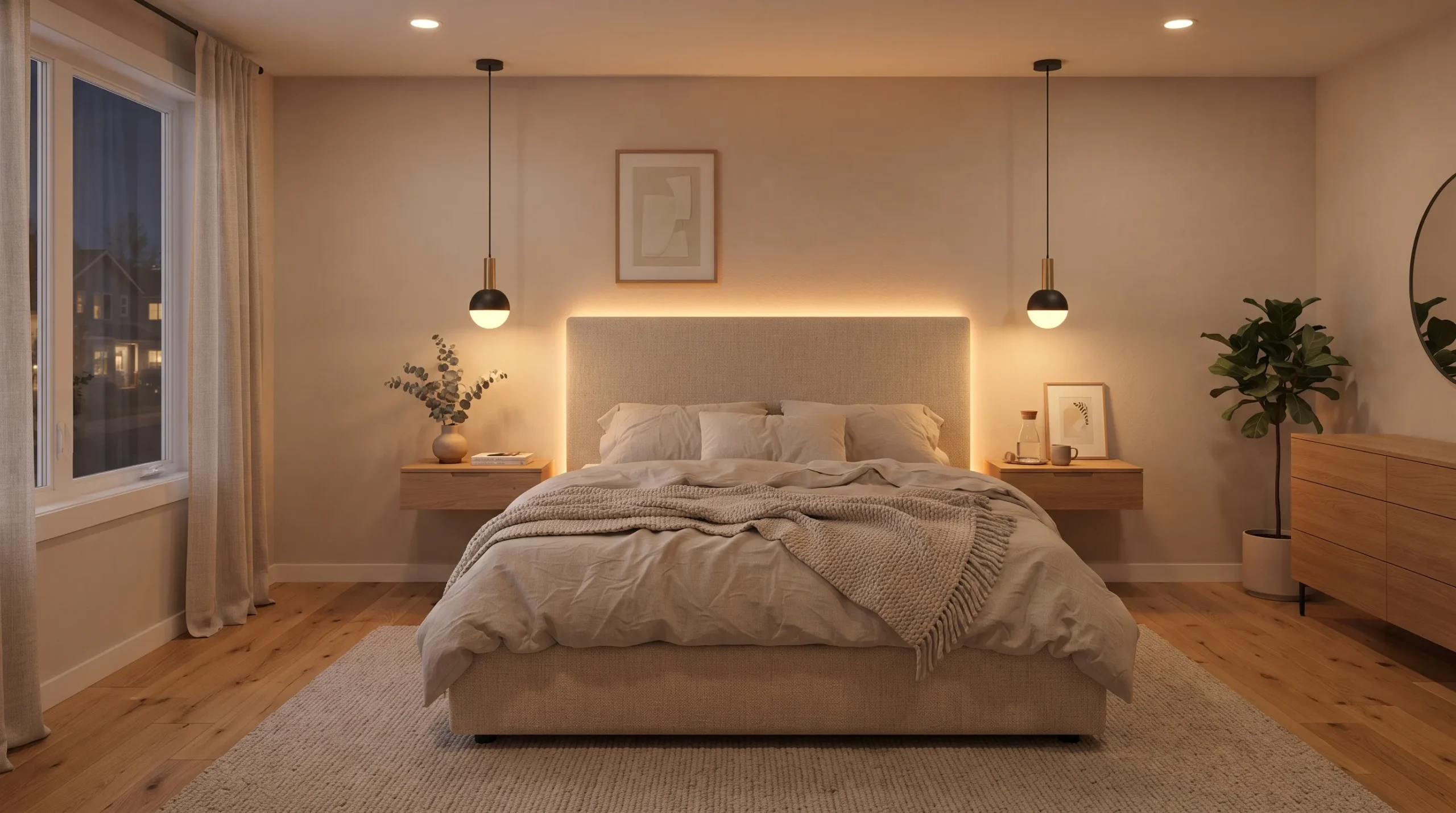 small modern bedroom ideas Layered Ambient Lighting