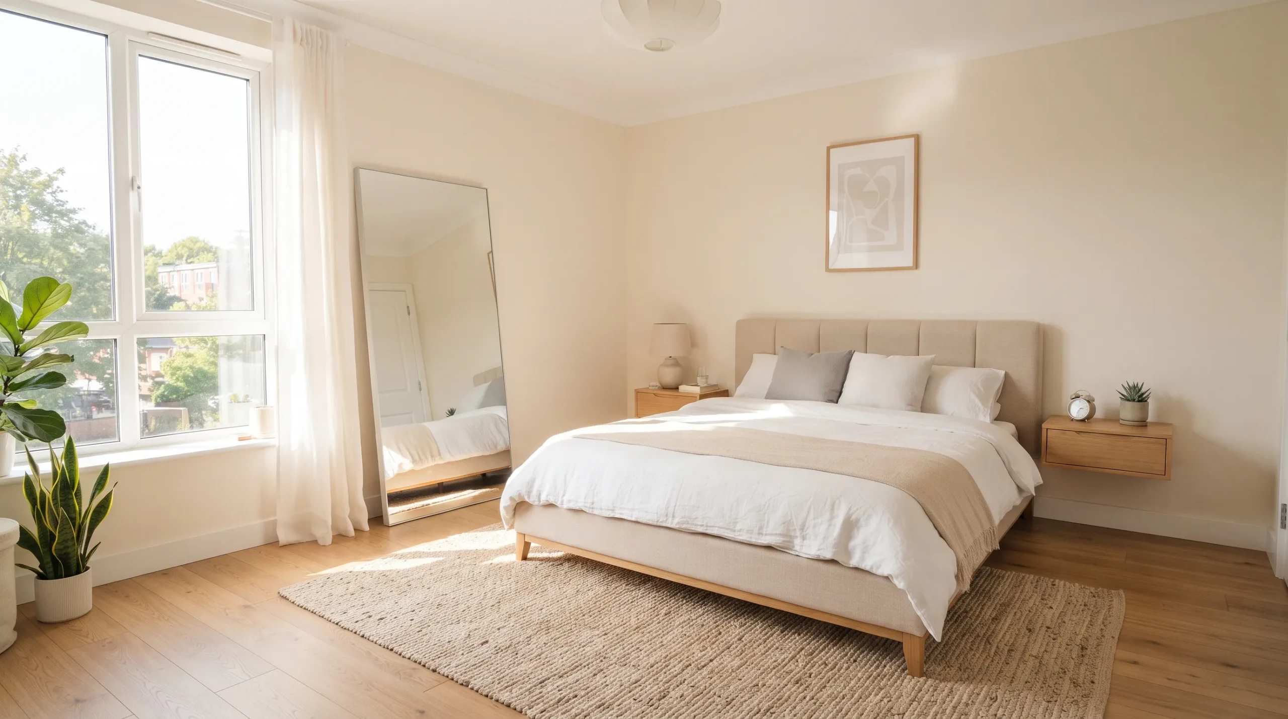 small modern bedroom ideas Oversized Wall Mirror