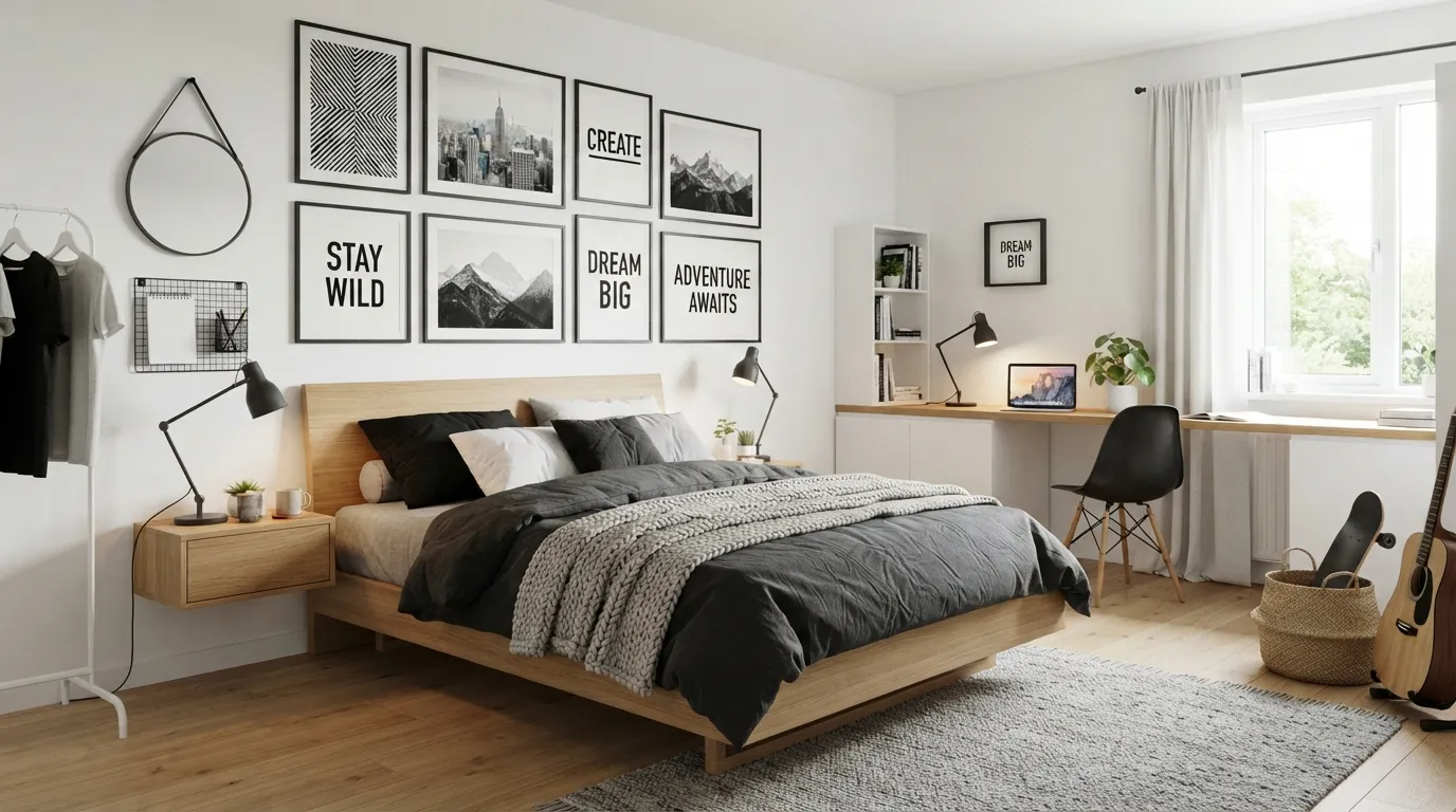 teen-boy-bedroom-ideas-monochrome-gallery-wall