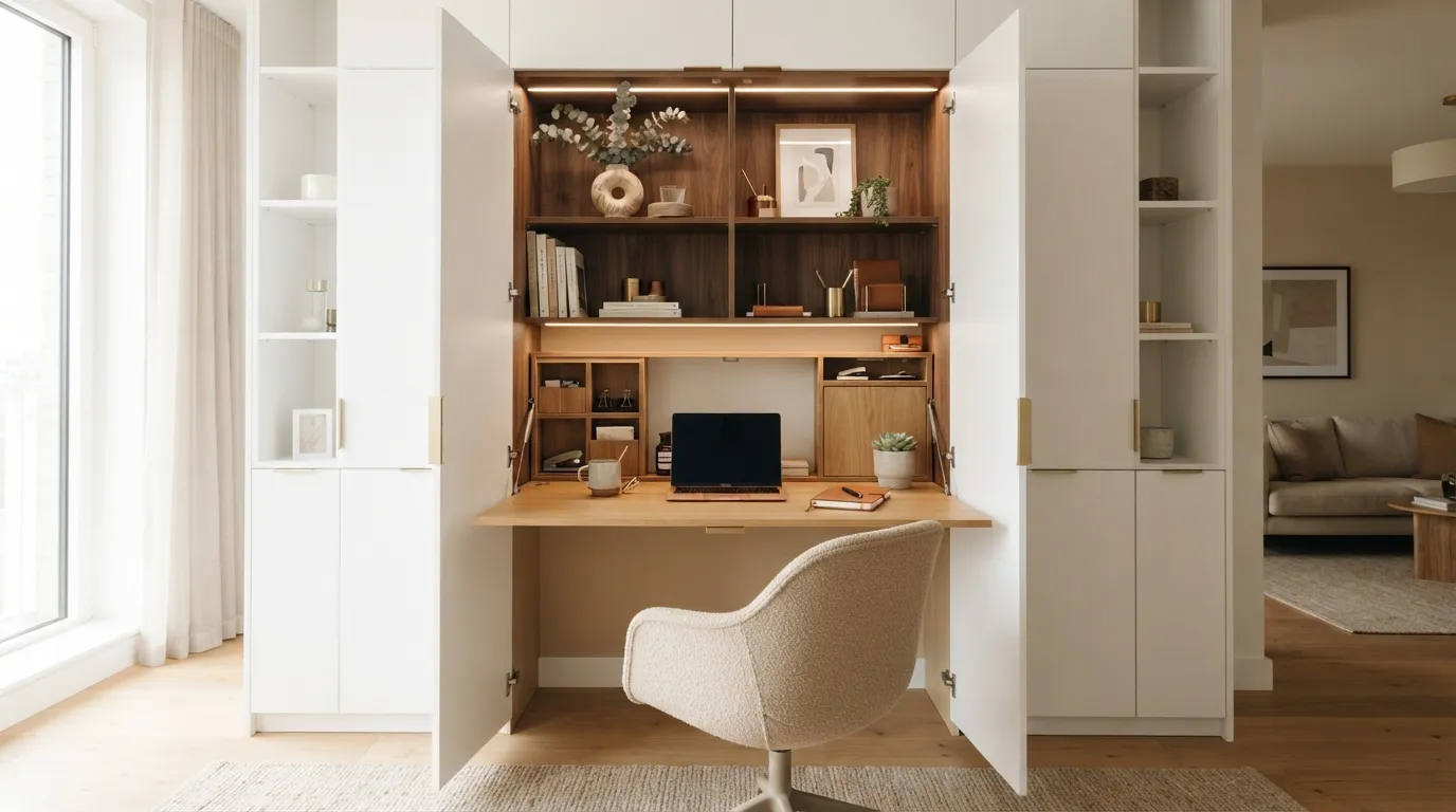 tiny home office ideas Hidden Cabinet Office