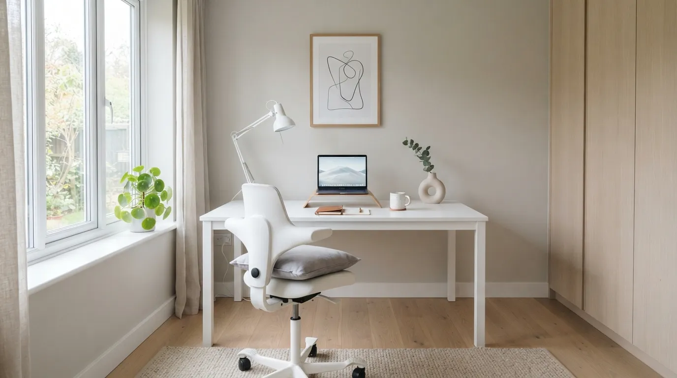 tiny home office ideas Minimalist White Setup