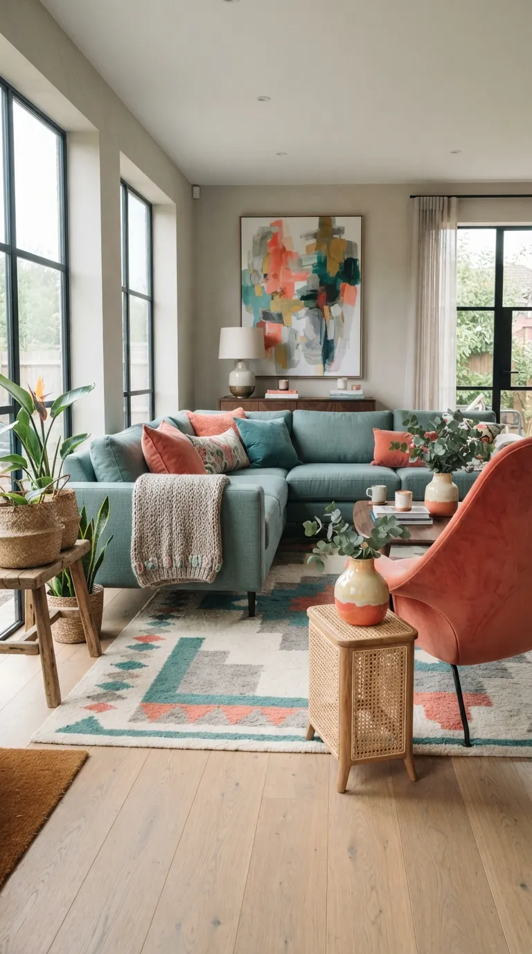 aesthetic home color palette ideas Coral & Teal Contrast