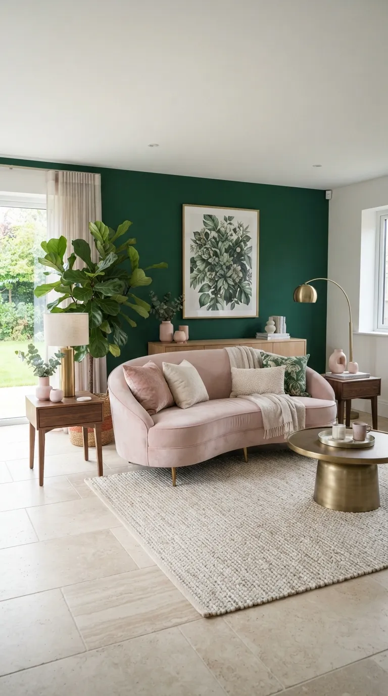aesthetic home color palette ideas Emerald Green & Blush Pink