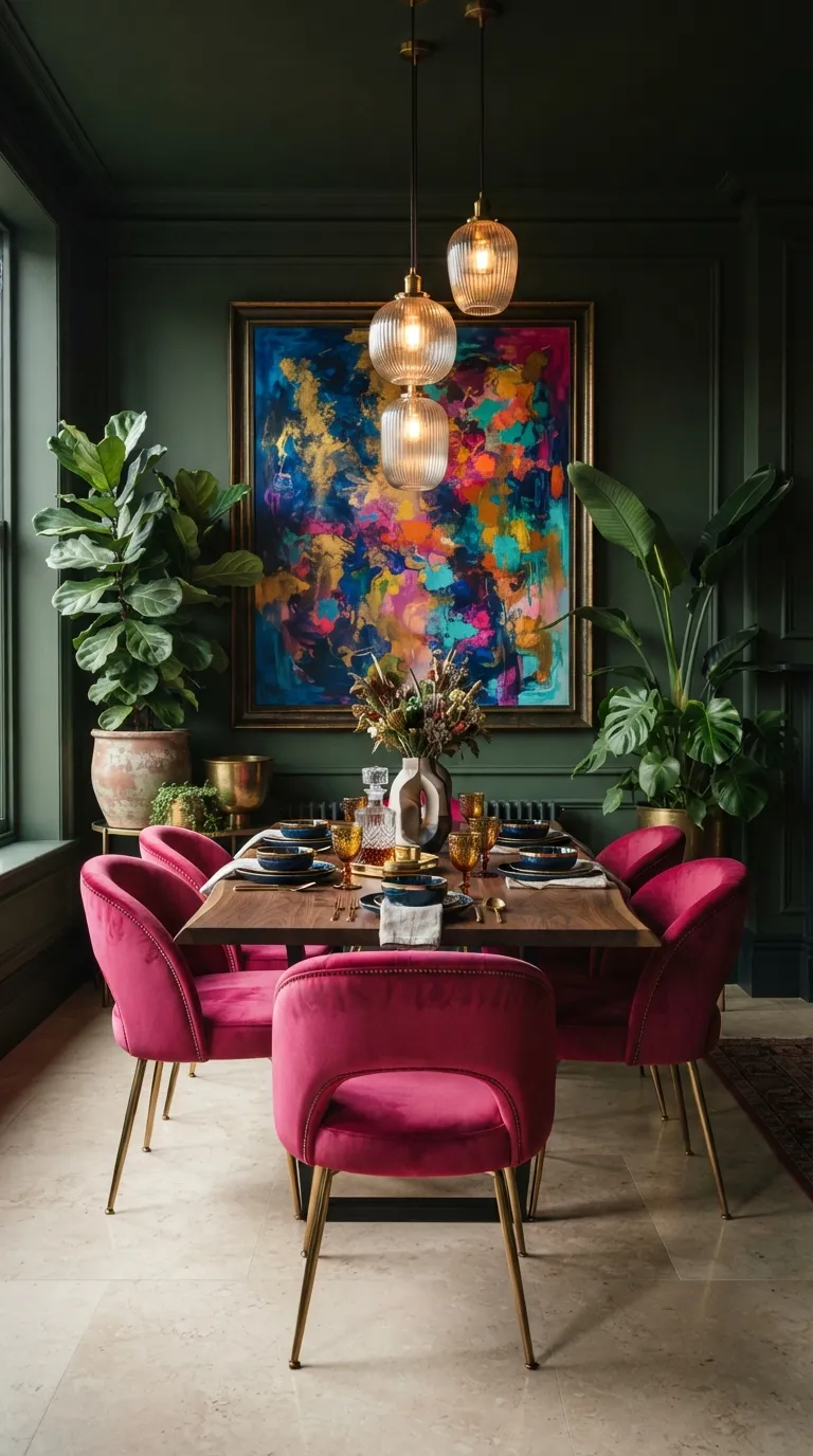 aesthetic home color palette ideas Fuchsia & Forest Green