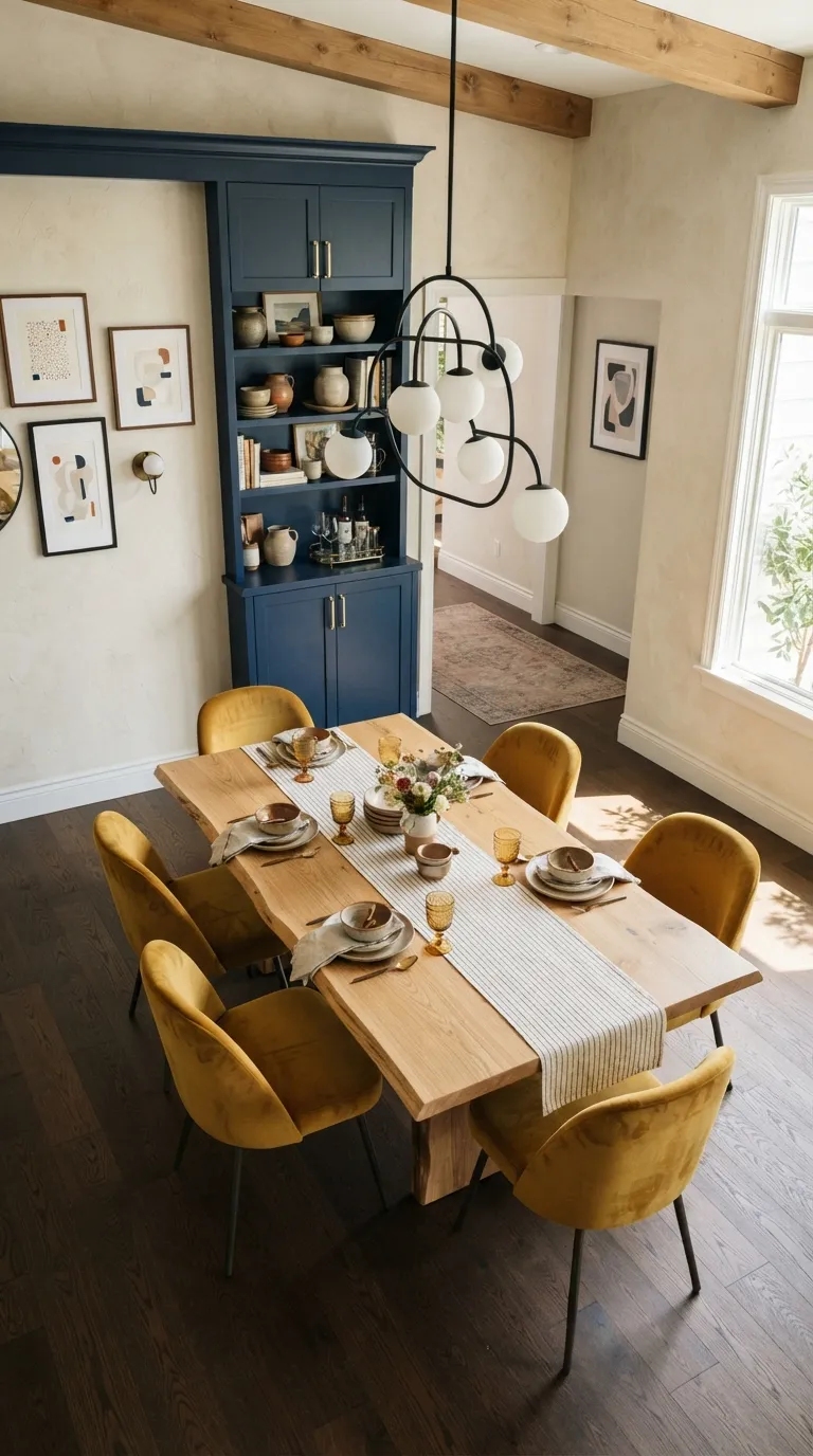 aesthetic home color palette ideas Mustard Yellow & Navy Blue