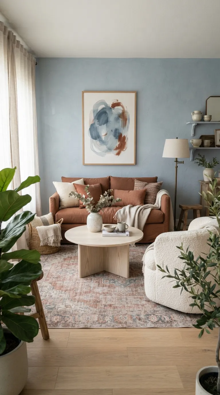 aesthetic home color palette ideas Rust & Powder Blue